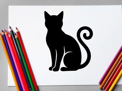Silhouette Kucing Melengkung dengan Ekor dalam Posisi Duduk