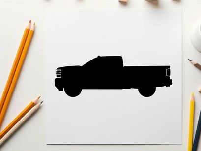 Silhouette of a pickup truck against a white background