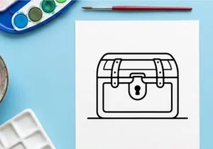 Classic treasure chest with padlock icon isolated on white. Vintage locked wooden box for security and adventure themes.