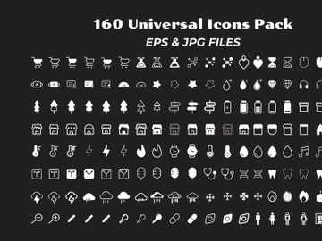 A set of 160 universal white icons pack preview picture
