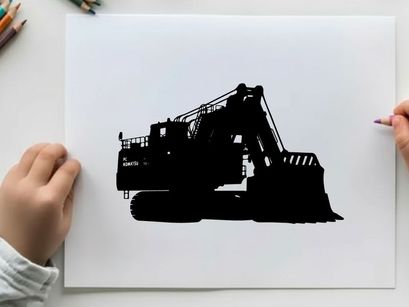 Silhouette of a large excavator or bulldozer machine