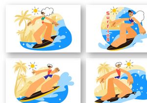 10 Summer Beach Surfing Illustration