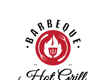 Simple Barbecue Vintage hot grill, with crossed flames and spatula. Logo for restaurant, badge, cafe and bar.vector preview picture