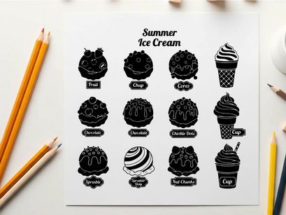 Summer ice cream silhouette illustrations