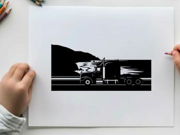 Truck driving along a coastal road in silhouette preview picture