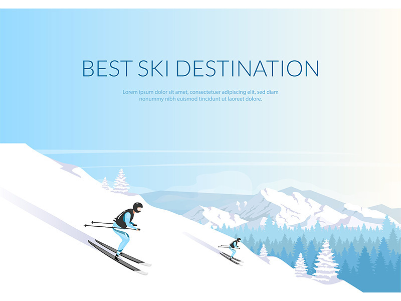 Best ski destination banner flat vector template