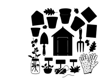 Gardening tools and plants in silhouette style illustration preview picture