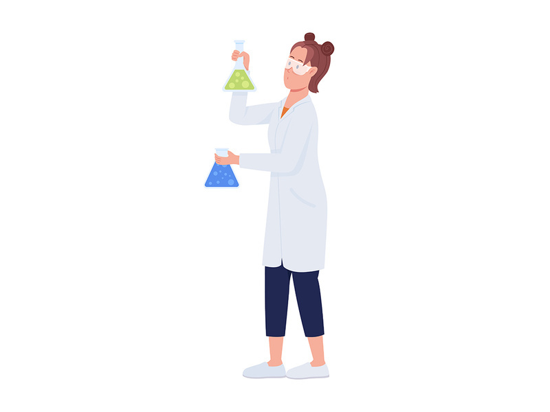 Chemist with beakers semi flat color vector character