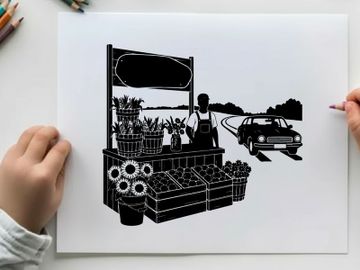 Silhouette of a man selling plants at a roadside stand preview picture