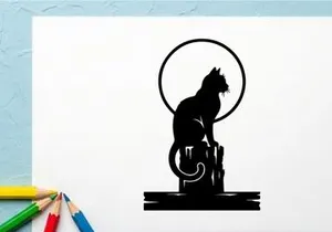 Silhouette of a Howling Wolf with Full Moon in Night Sky