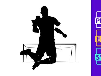 A silhouette of a triumphant athlete jumping over a hurdle in a celebratory pose