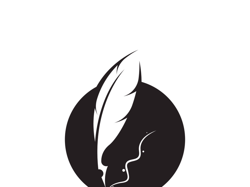 Feather quill design icon and logo illustration classic stationery