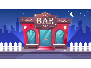 Bar at nighttime flat color vector illustration preview picture