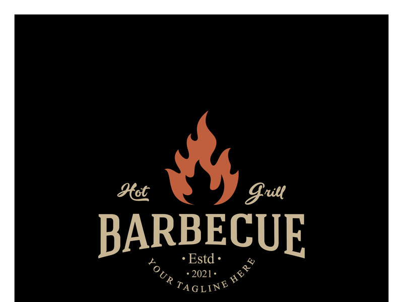Simple Barbecue Vintage hot grill, with crossed flames and spatula. Logo for restaurant, badge, cafe and bar.vector