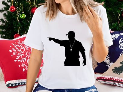 Silhouette of a man pointing to the left