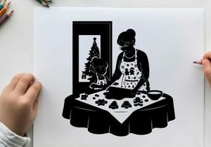 Mother and child baking christmas cookies silhouette