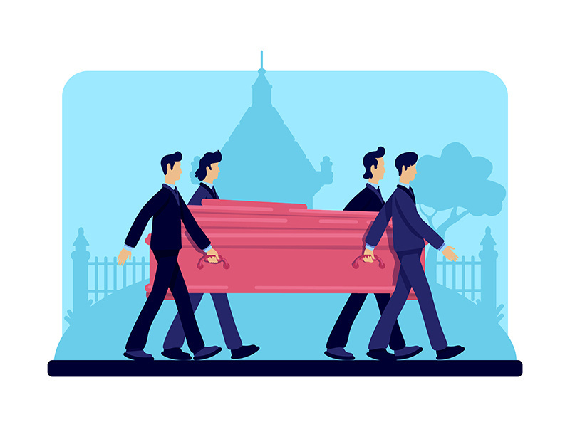 Coffin bearers flat color vector illustration