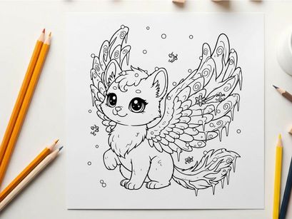 Cute white cat with angel wings vector illustration