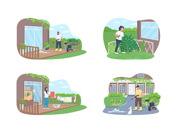 Seasonal outdoor cleaning work 2D vector web banner, poster preview picture
