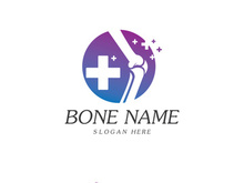 Bone Plus logo. Healthy bone Icon. Knee bones and joints care protection logo template. Medical flat logo design. Vector of human body health. Emblem