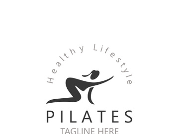 Abstract Pilates Logo, Yoga identity body balance vector monoline Design Template. wellness lifestyle preview picture