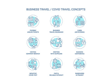 Business travel during coronavirus pandemic concept icons set preview picture