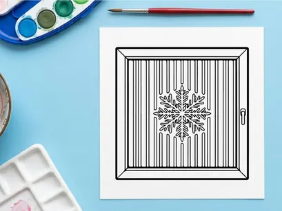 Elegant Christmas cross niche icon in silver frame on striped background for festive decor