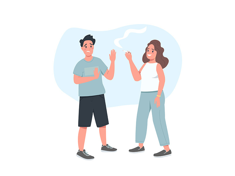 Refusing cigarette male flat color vector faceless character