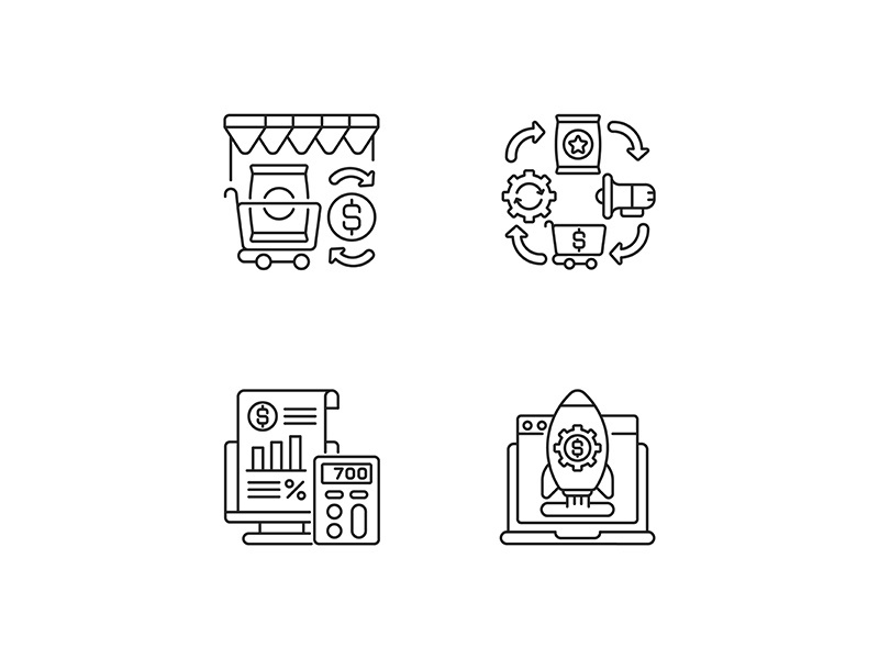 Business management linear icons set