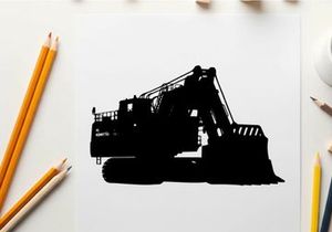 Silhouette of a large excavator or bulldozer machine