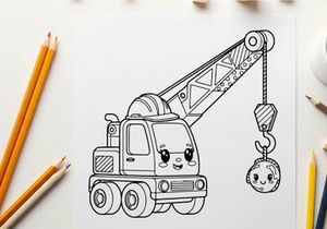 Cute crane truck lifting smiling ball vector illustration