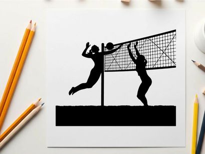 Volleyball players in action silhouette