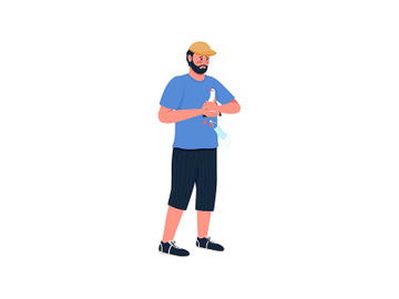 Man with bird flat color vector character preview picture