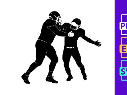 American football players in action tackling each other