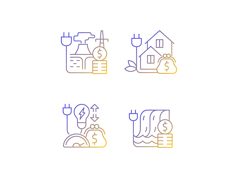 Electrical power gradient linear vector icons set