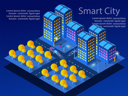 Night neon isometric city