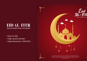 Eid Al-Fitr social media post template design Premium Vector