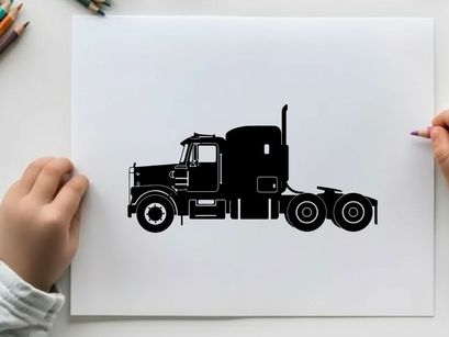 Silhouette of a semi truck with a large cab and trailer