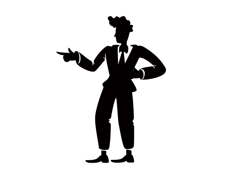 Handsome guy flirting, having fun black silhouette vector illustration