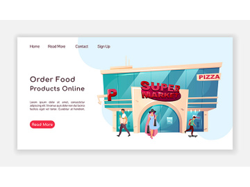 Order food products online landing page flat color vector template preview picture