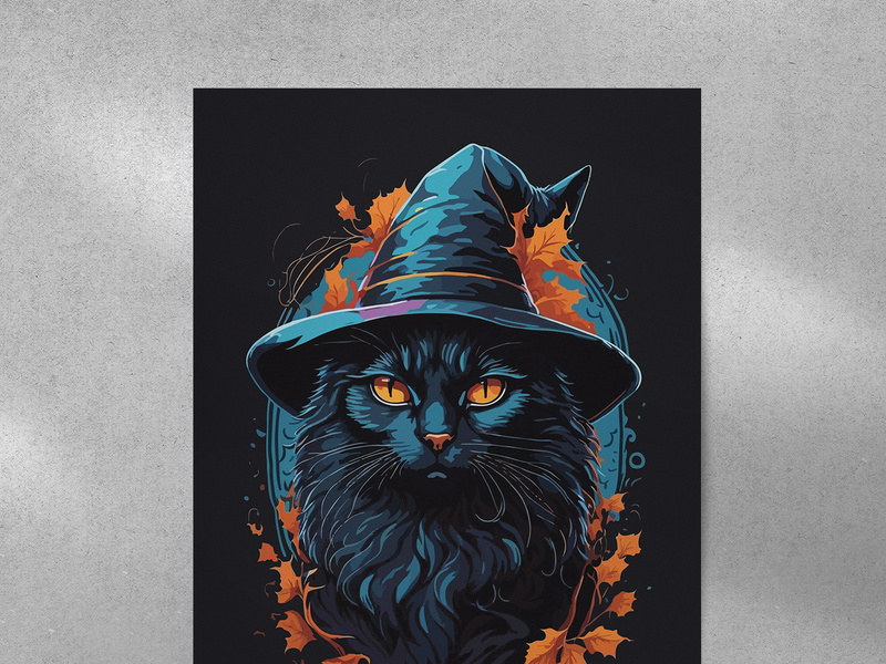 A cat with Witch Hat Illustration