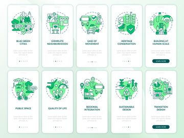 Urban planning green onboarding mobile app screen set preview picture
