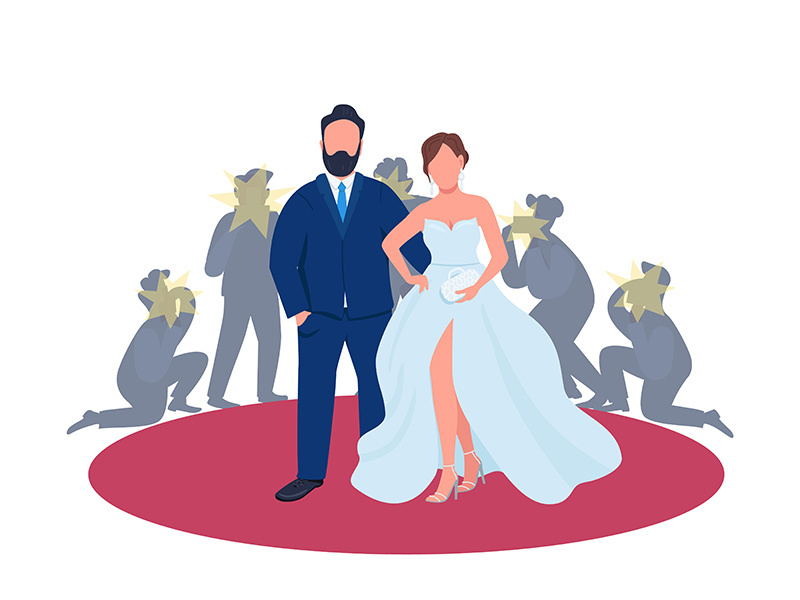 Celebrity couple on red carpet flat concept vector illustration
