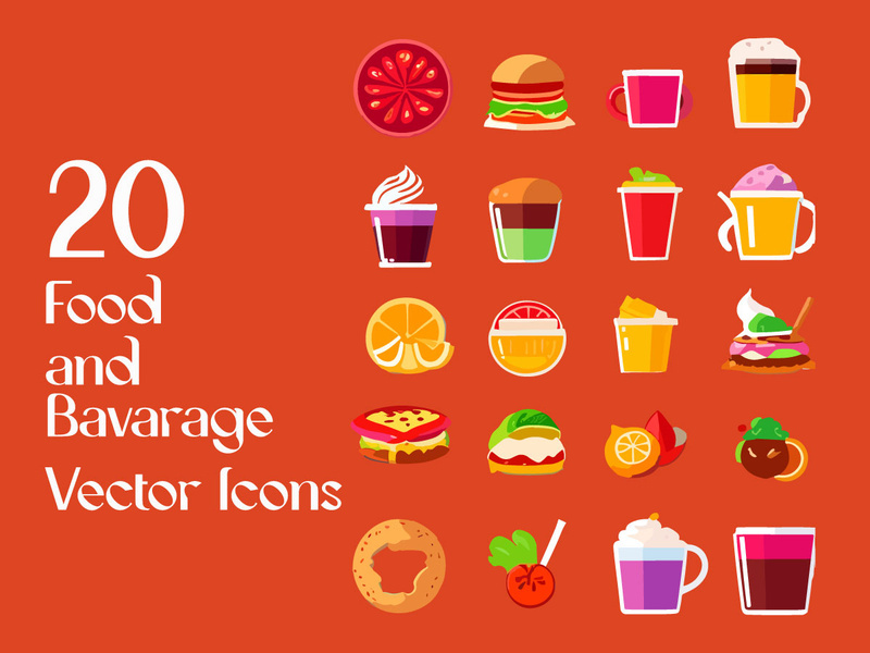 20 Colorful Food and Beverage Vector Icons Set