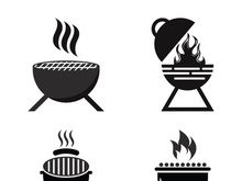 BBQ grill simple and symbol icon with smoke or steam logo vector illustration