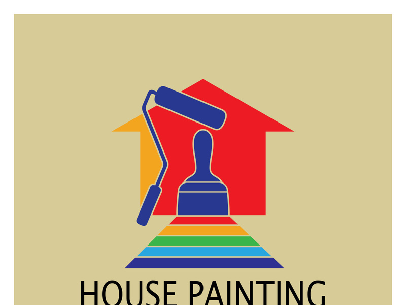 logo icon illustration house paint with a blend of brushes and rollers for house wall paint design, minimalist house, painting, interior, building, property business, wallpaper, vector concept