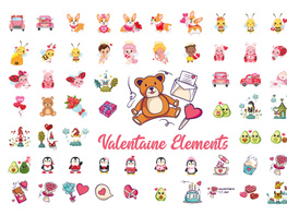 Valentine Day elements animals decorative preview picture