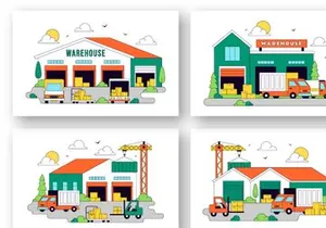 10 Warehouse Vector Illustration