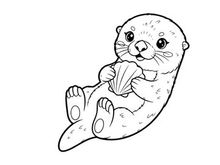 Cute otter holding shell vector illustration flat design
