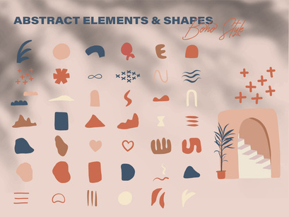 Minimalist abstract nature art shapes boho style. doodle natural concept. Modern hand drawn plant leaf and tropical shape decoration set.